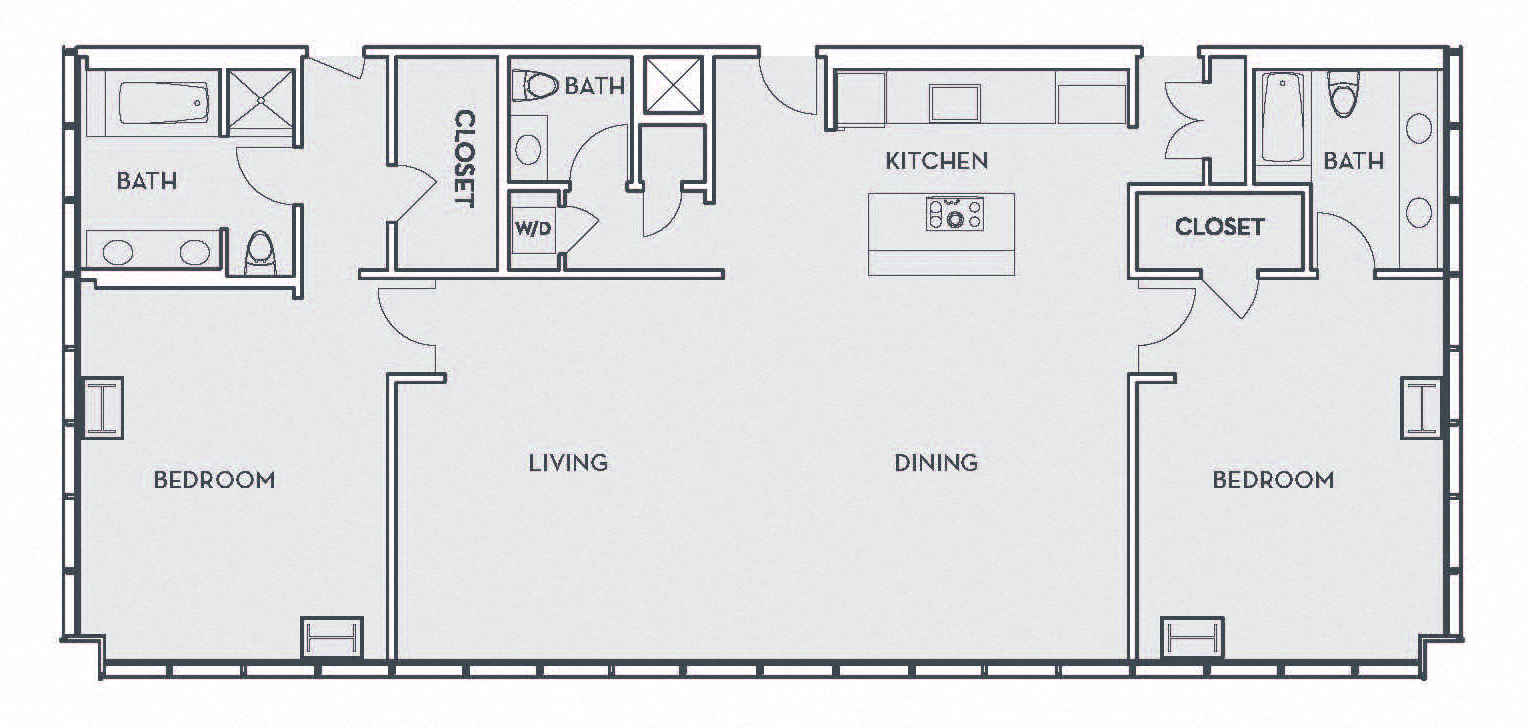 Loft D - 2 Bedroom 2.5 Bath Floor Plan Layout - 2248 Square Feet